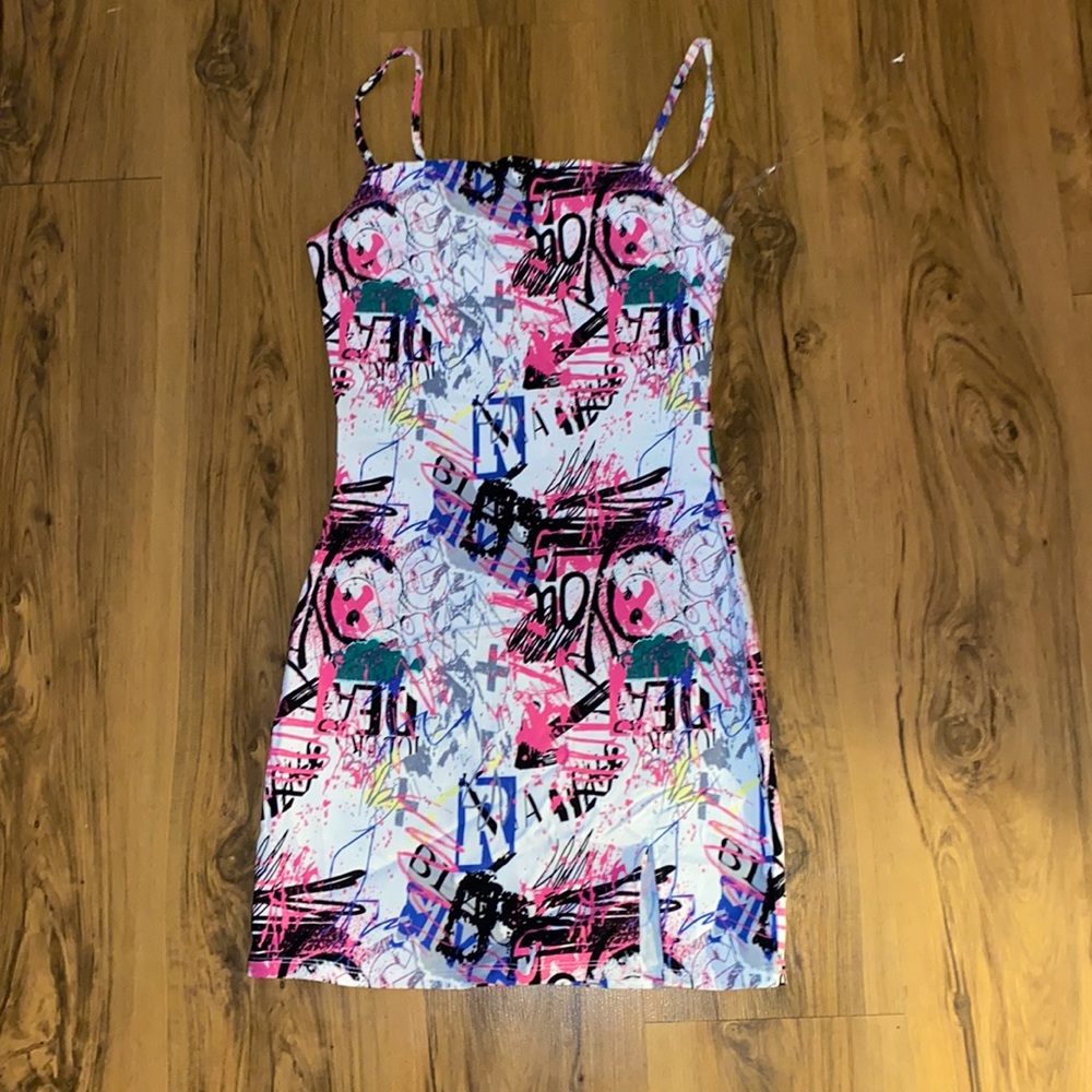 Graffiti Print Mini Dress